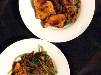 Roast Cinnamon Pumpkin with Beans and Spinach