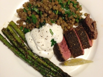 Lamb, asparagus and lentil salad